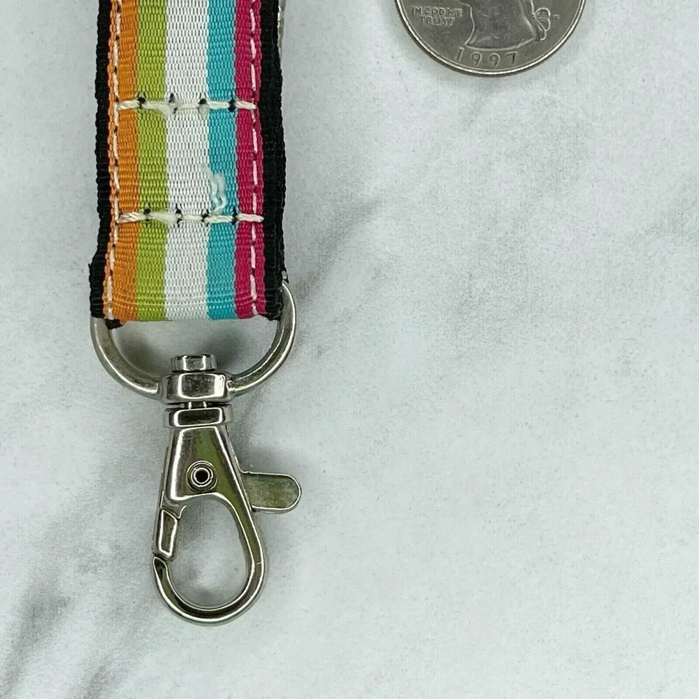 Rhinestone Buckle Striped Ribbon Keychain Keyring Key Fob